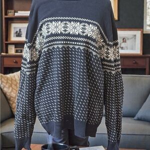 J. Crew Navy and Cream Patterned Crewneck Sweater